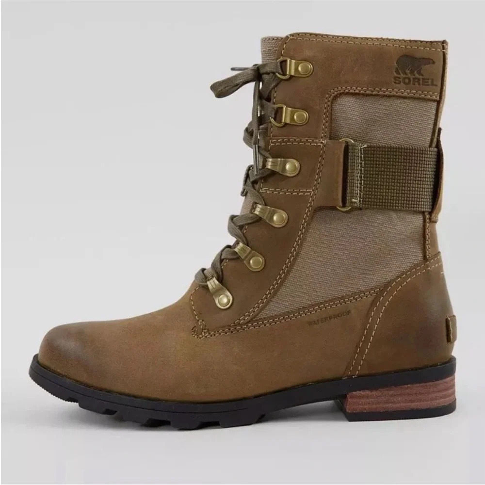 Sorel Emelie Conquest Lace Up Side Zip Boot in Major Green Gray Leather Size 7.5